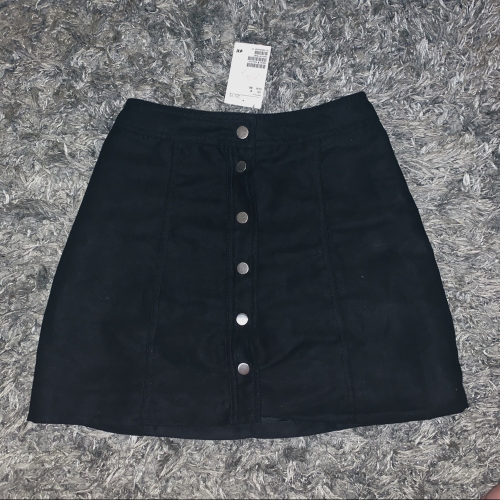 Black Suede Button Up Skirt
